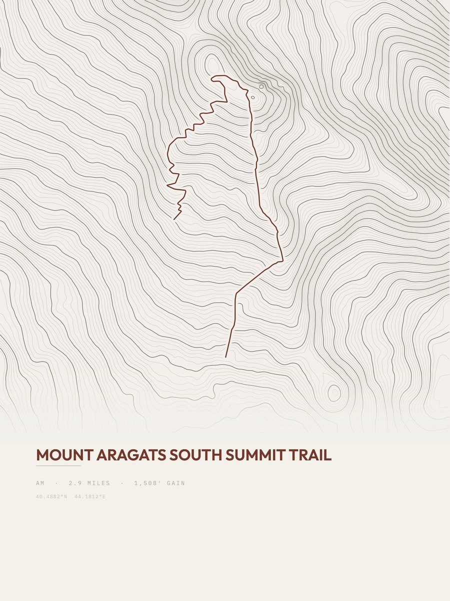 Mount Aragats South Summit Trail topographic trail print