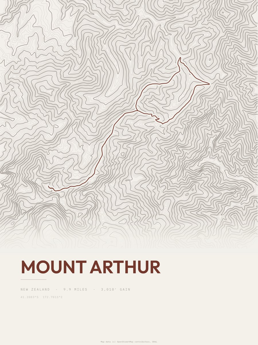 Mount Arthur topographic trail print