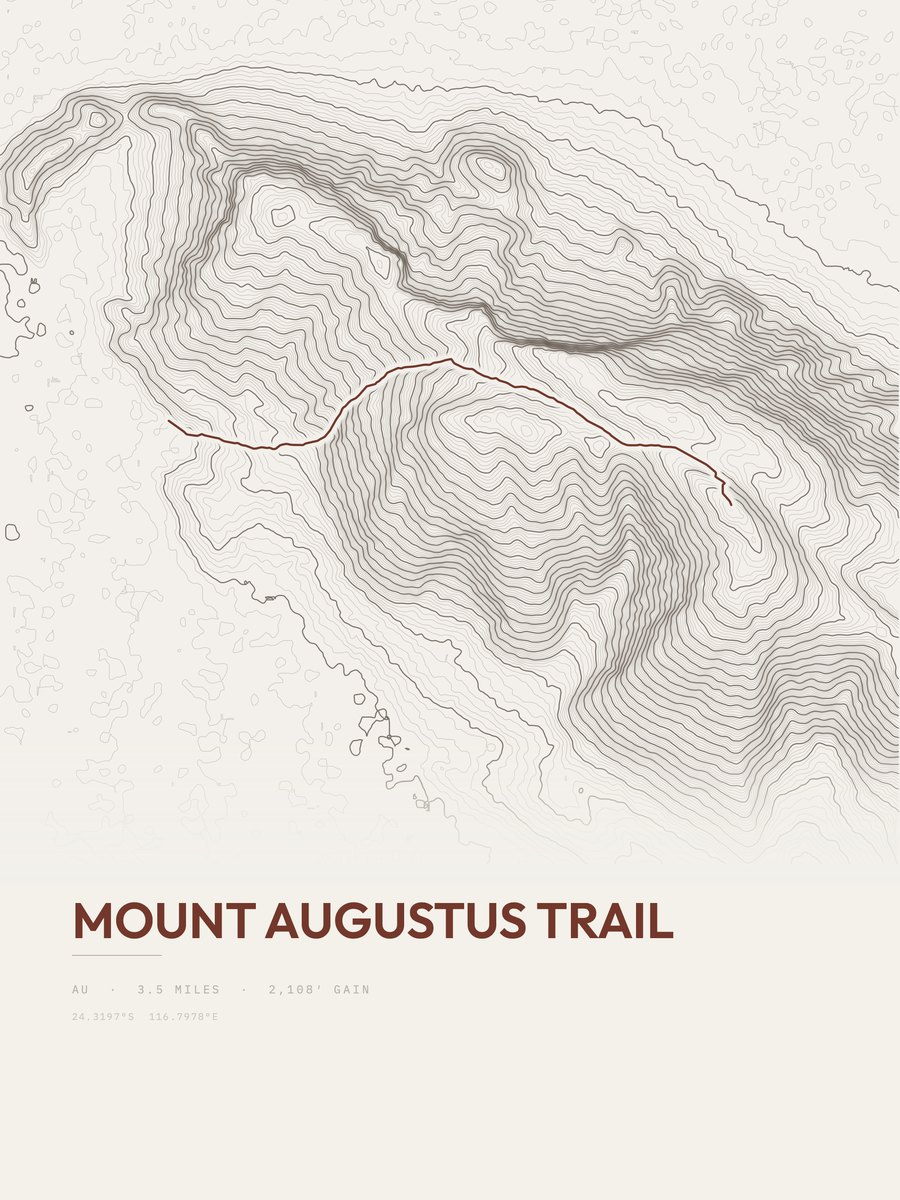 Mount Augustus Trail topographic trail print