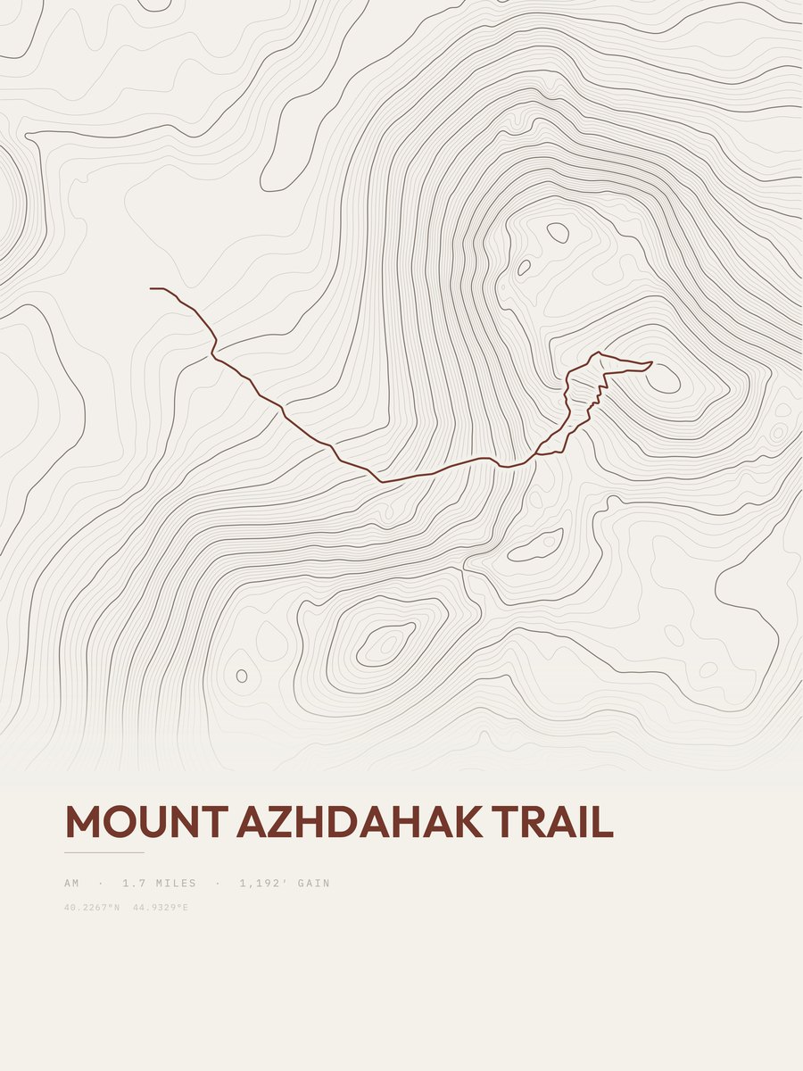 Mount Azhdahak Trail topographic trail print