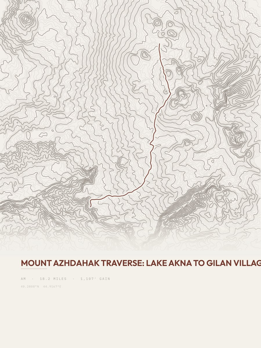 Mount Azhdahak Traverse topographic trail print