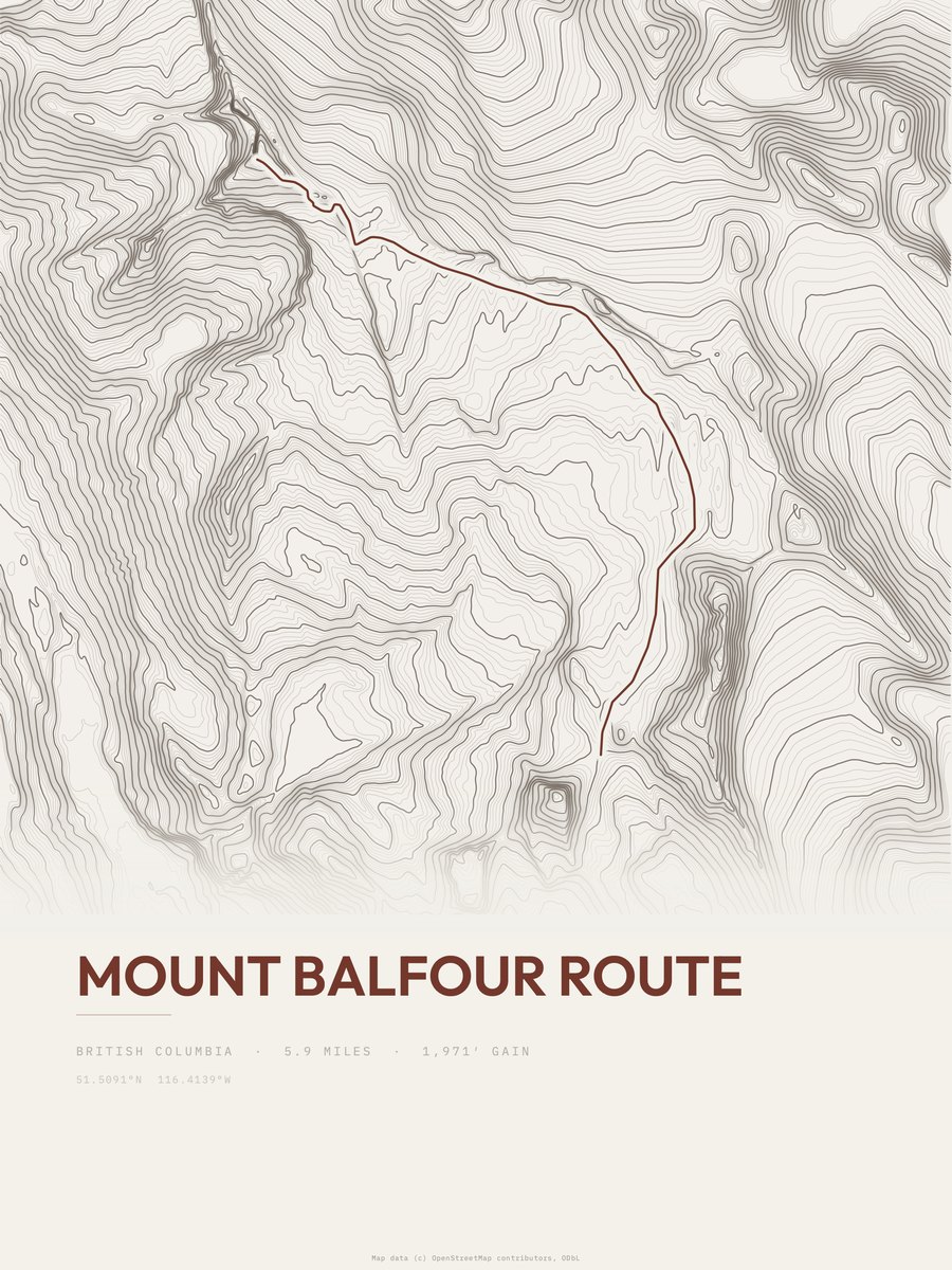 Mount Balfour Route topographic trail print