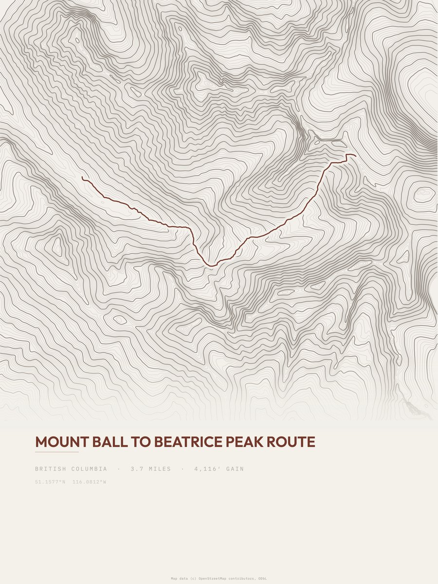 Mount Ball to Beatrice Peak Topographic print