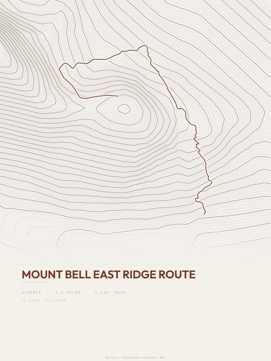 Mount Bell East Ridge Route Topographic print