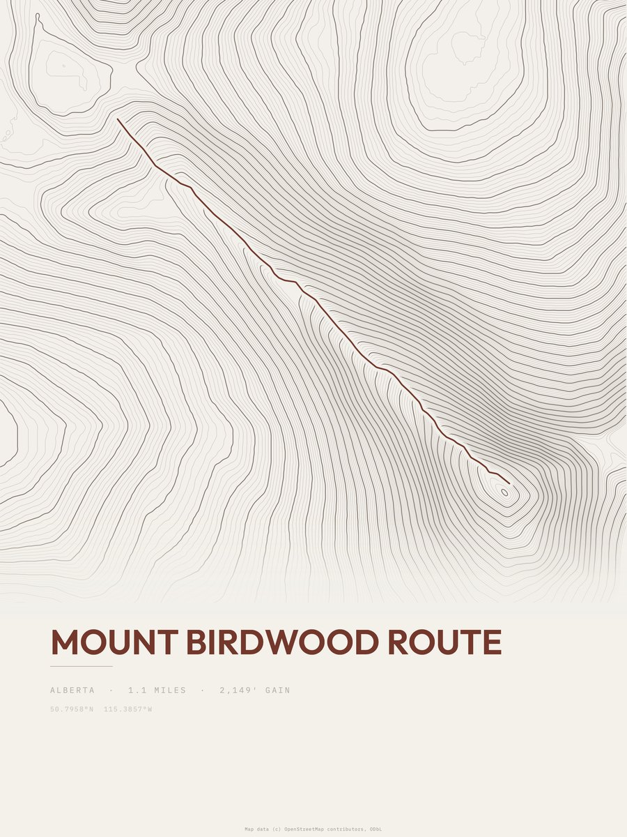 Mount Birdwood Route Topographic print