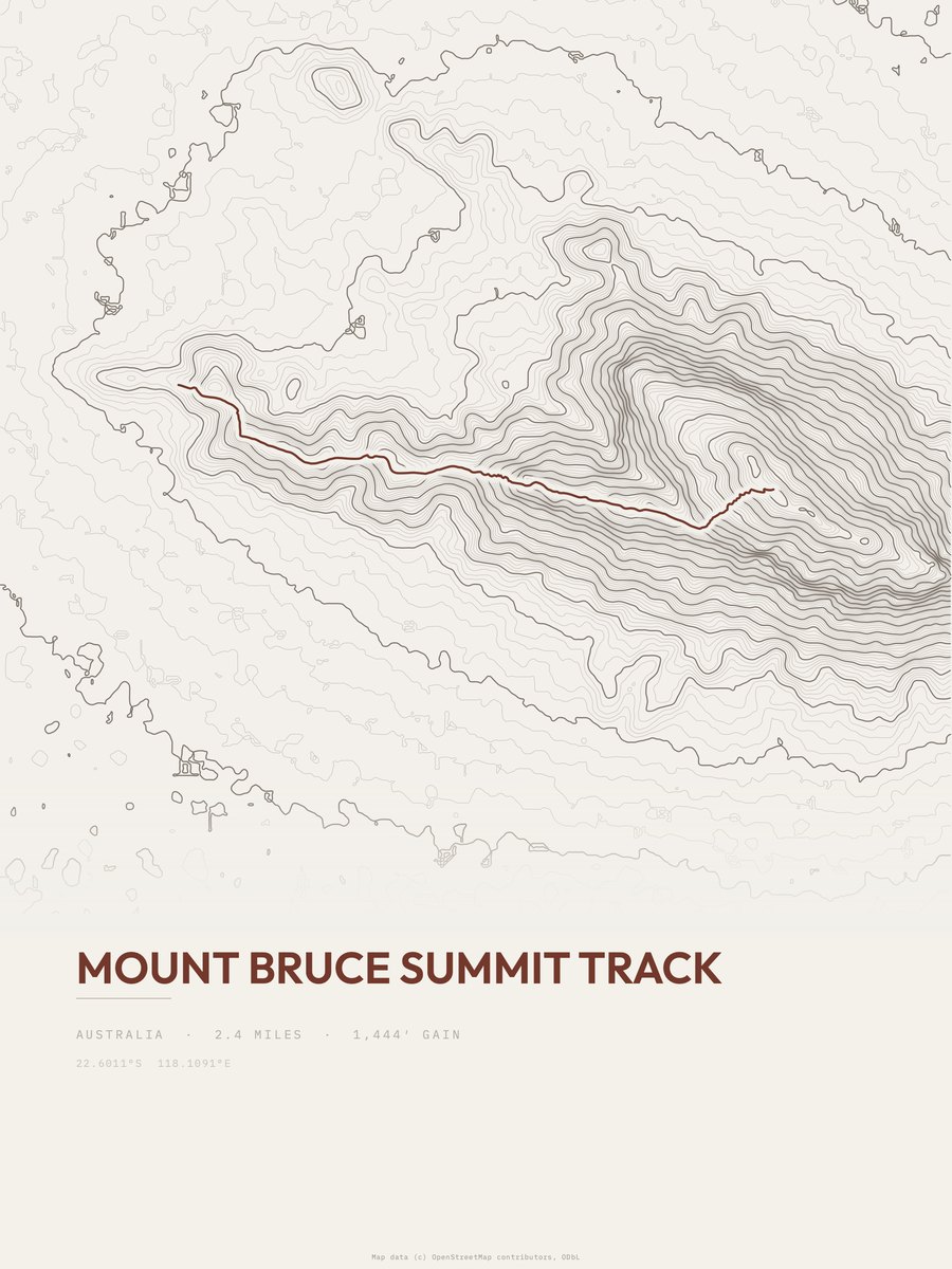 Mount Bruce Summit Track topographic trail print