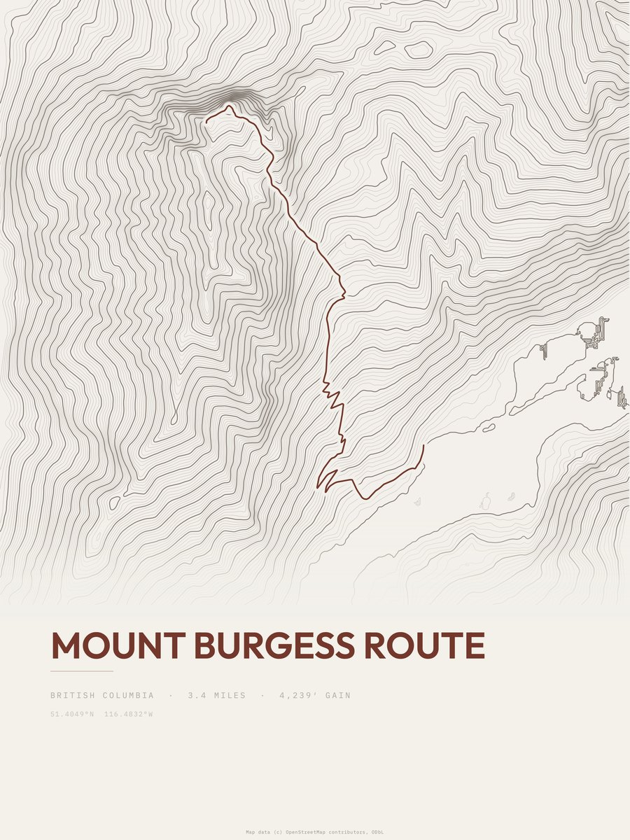 Mount Burgess Route topographic trail print