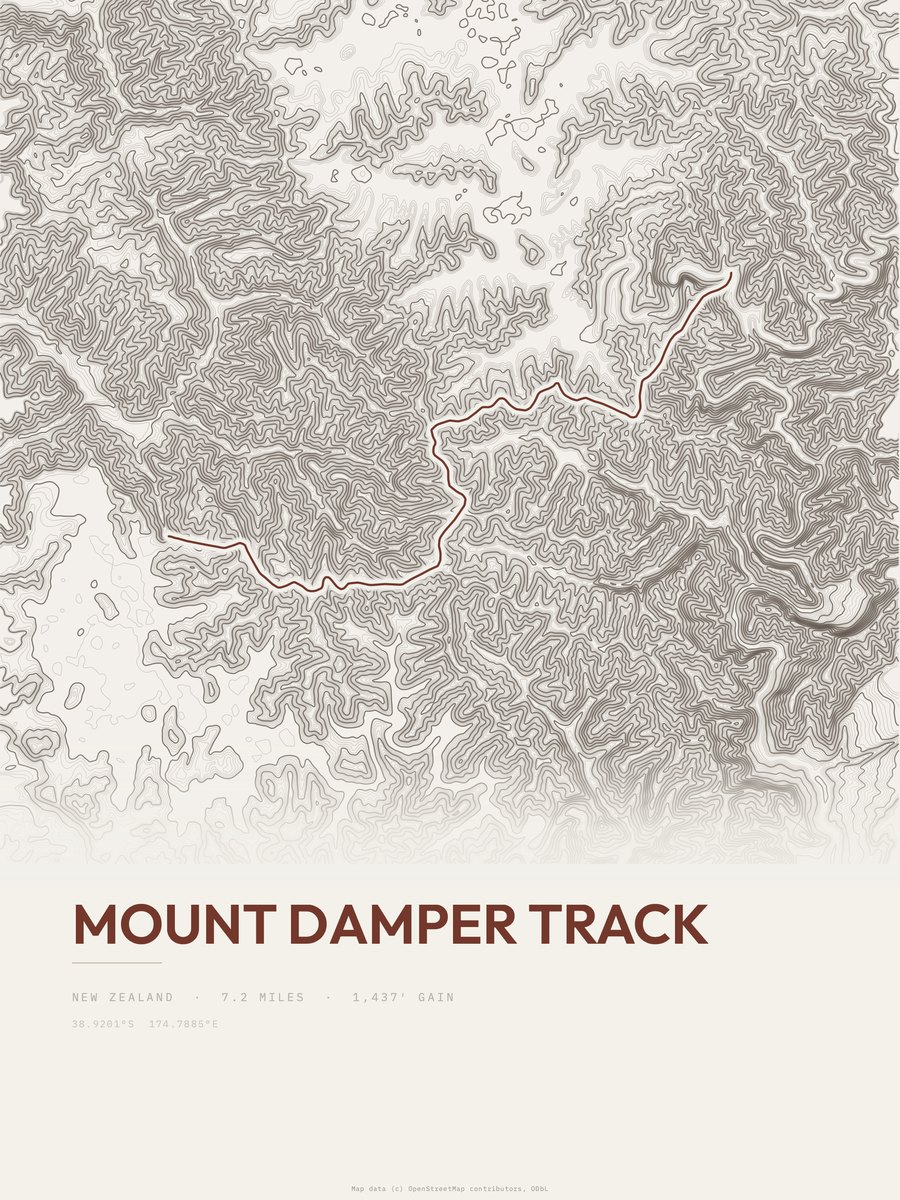 Mount Damper Track topographic trail print