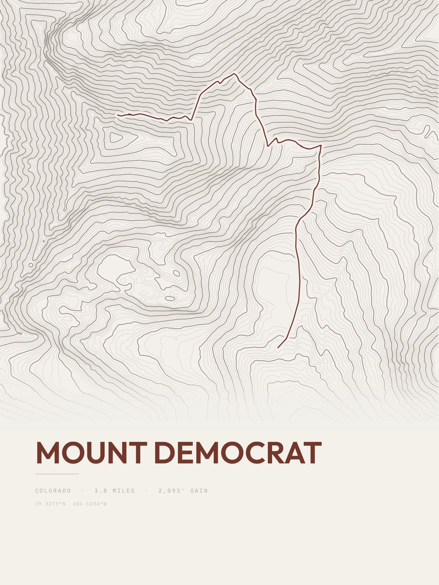 Mount Democrat topographic trail print