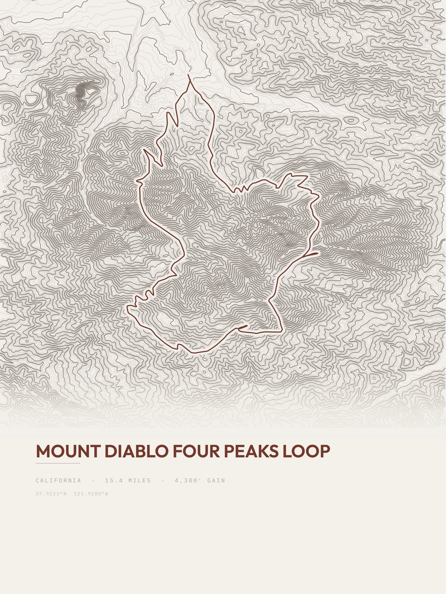 Mount Diablo Four Peaks Loop Topographic print