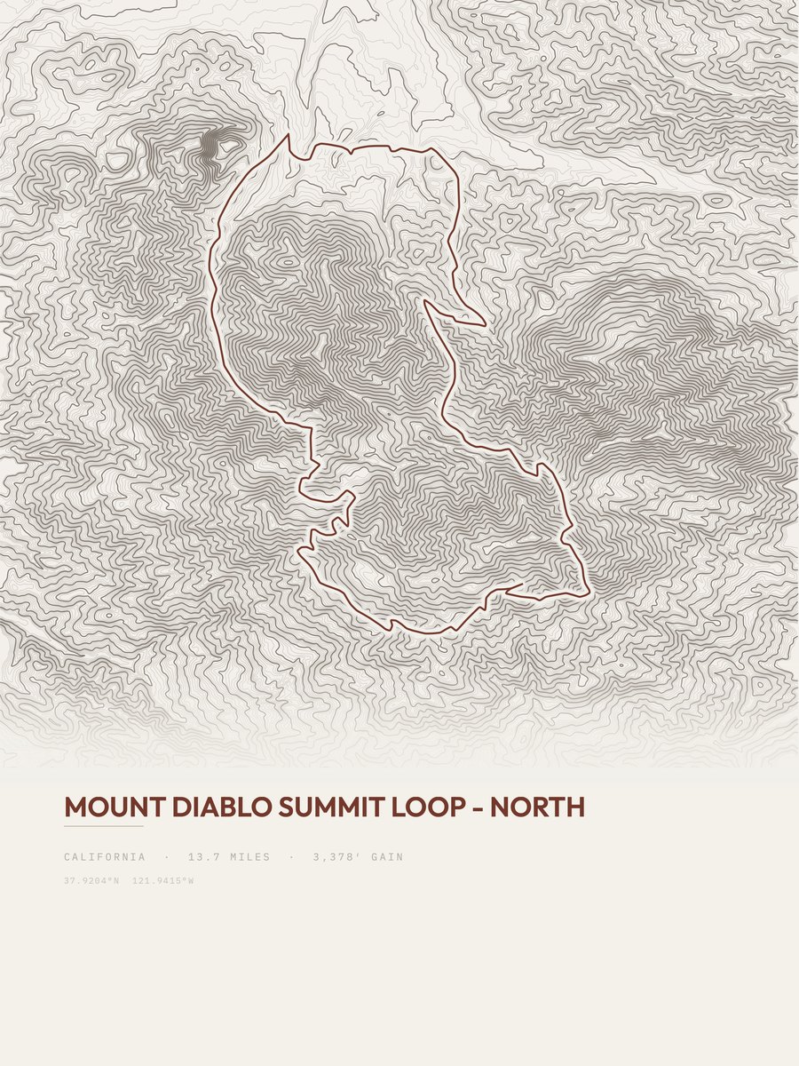Mount Diablo Summit Loop - North Topographic print