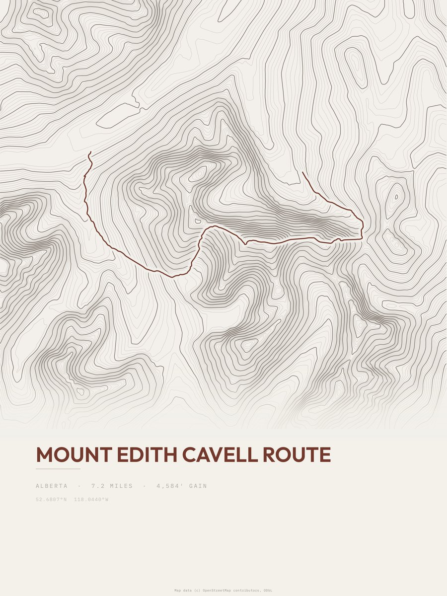 Mount Edith Cavell Route topographic trail print