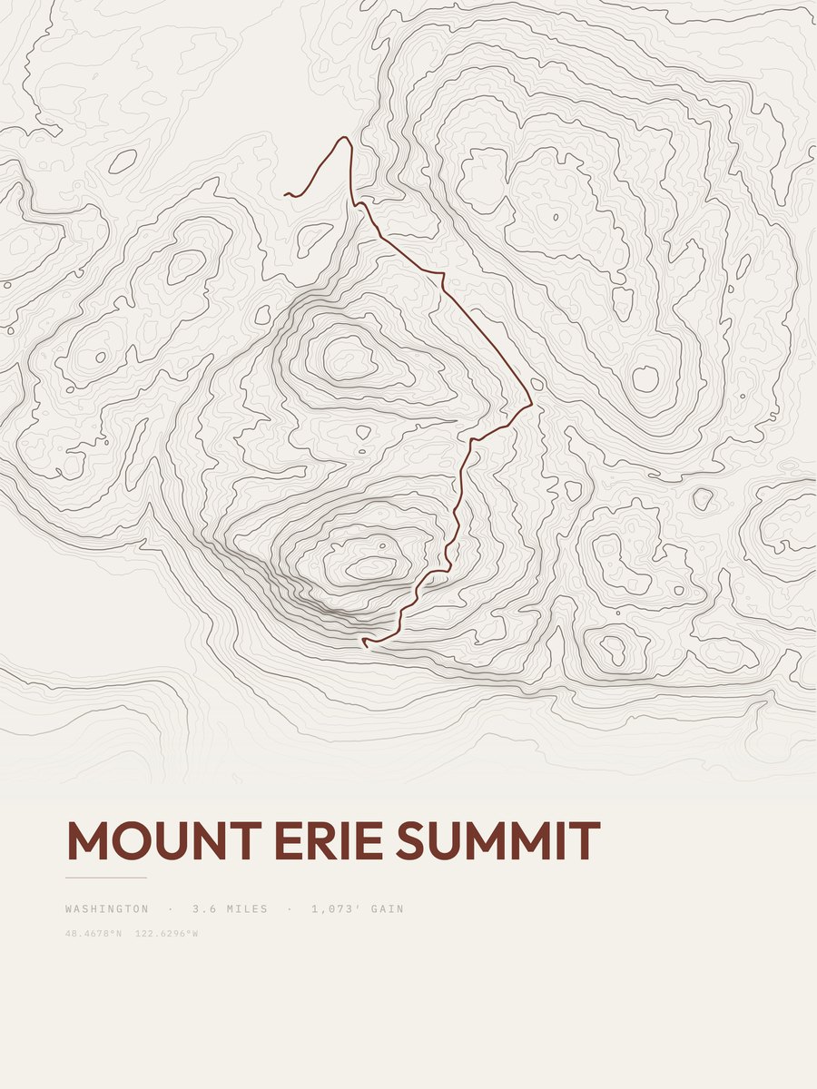 Mount Erie Summit topographic trail print