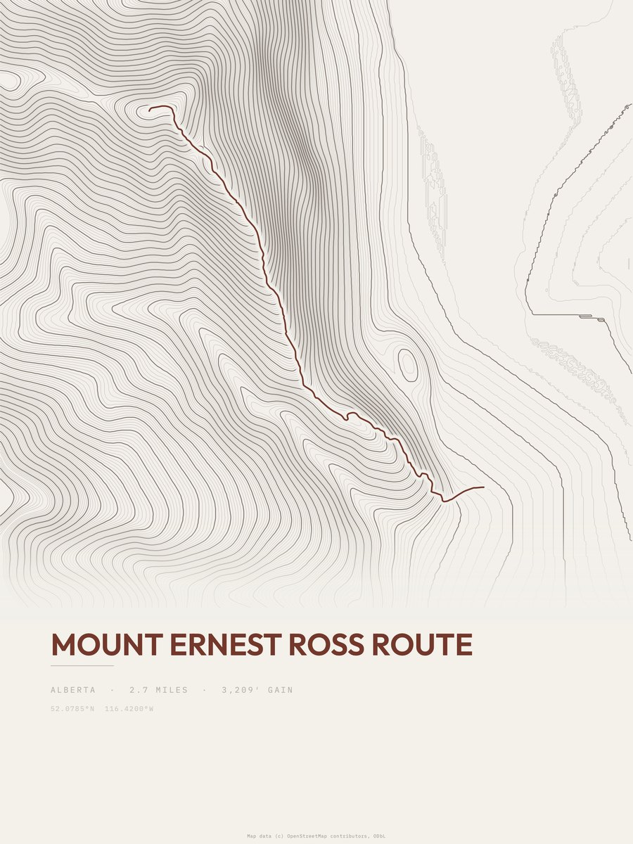 Mount Ernest Ross Route topographic trail print