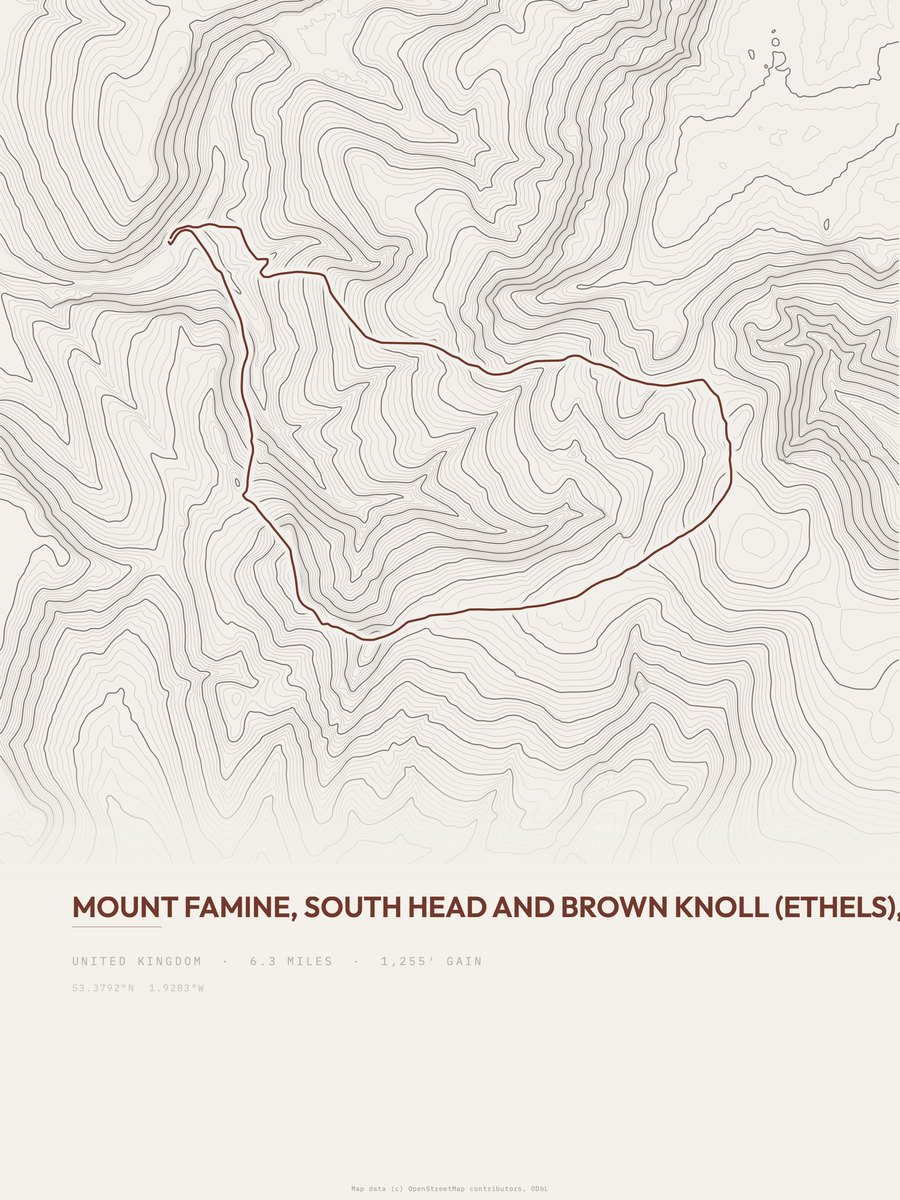 Mount Famine topographic trail print