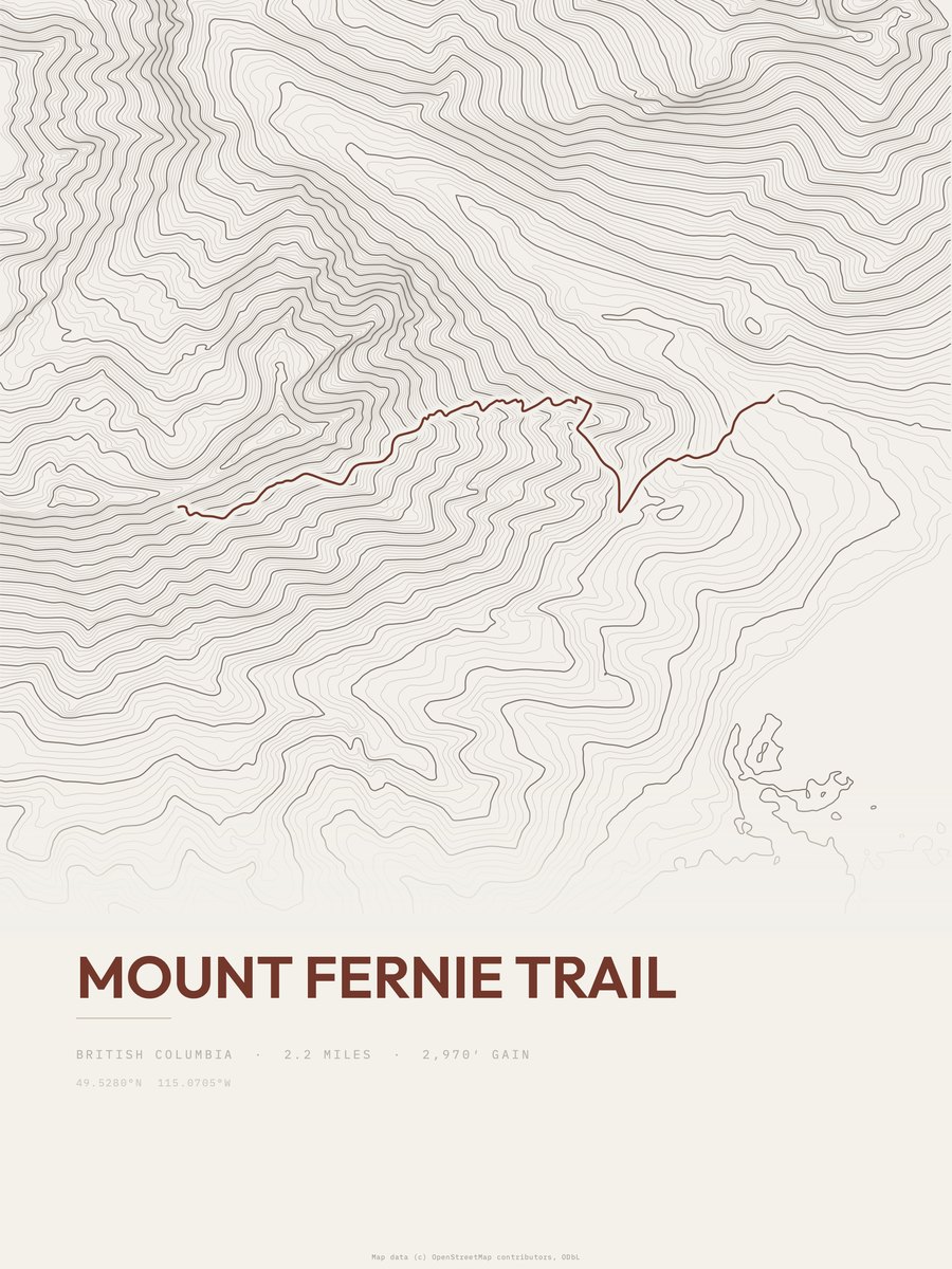 Mount Fernie Trail topographic trail print