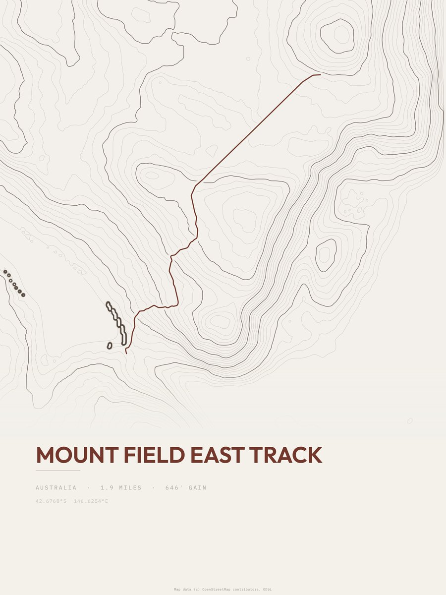 Mount Field East Track Topographic print