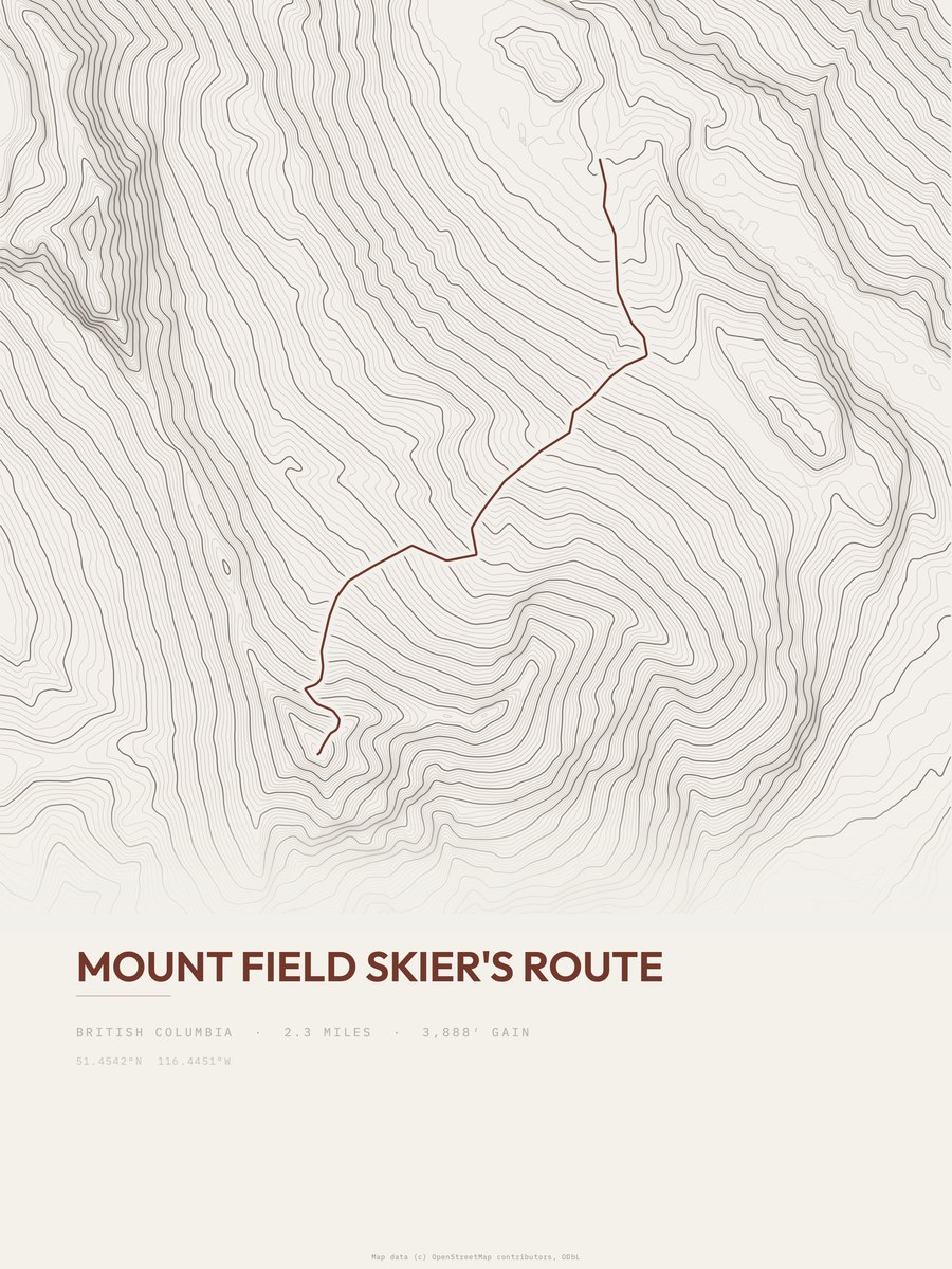 Mount Field Skier's Route topographic trail print