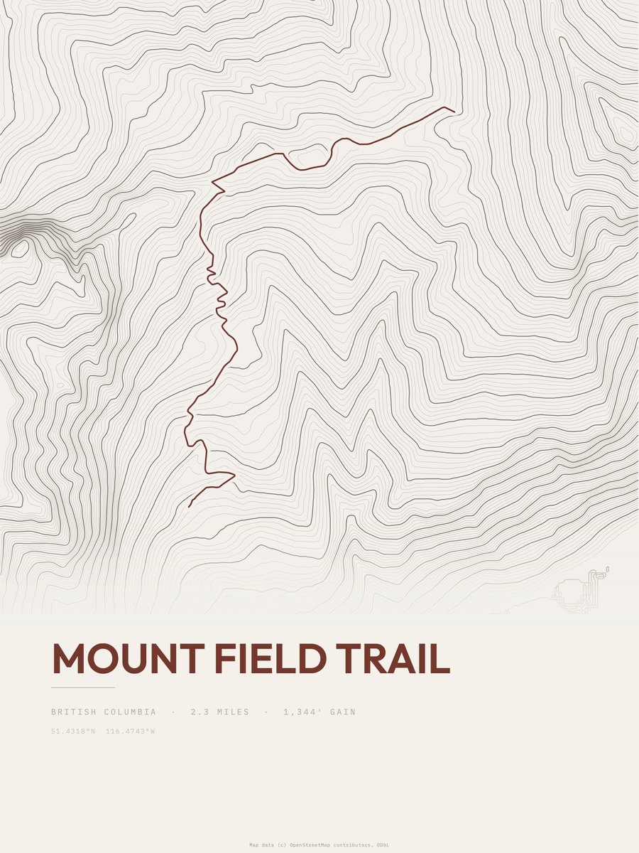Mount Field Trail topographic trail print