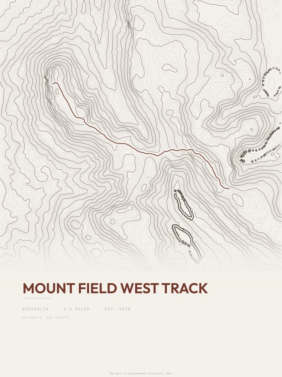 Mount Field West Track Topographic print