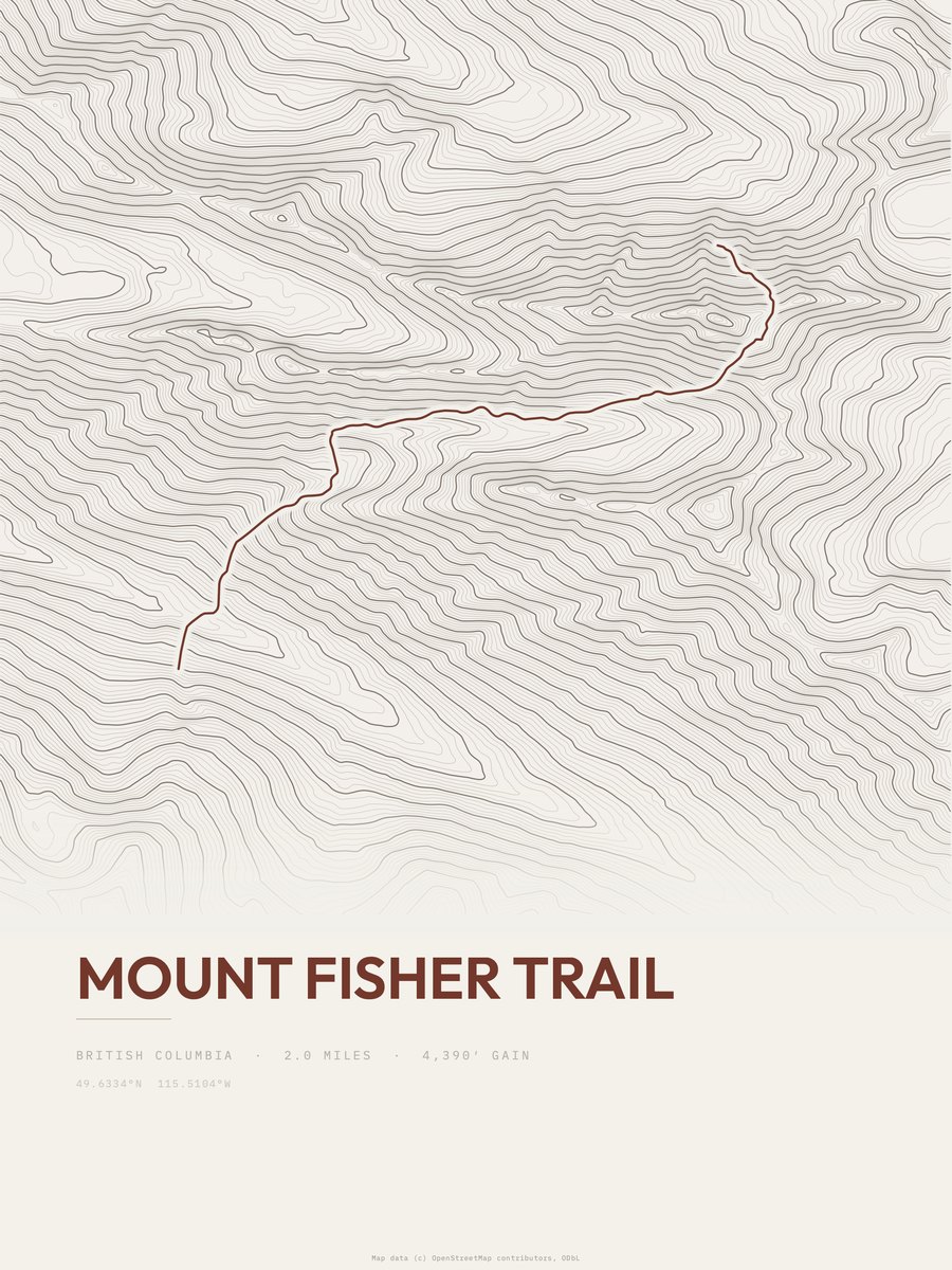 Mount Fisher Trail Topographic print