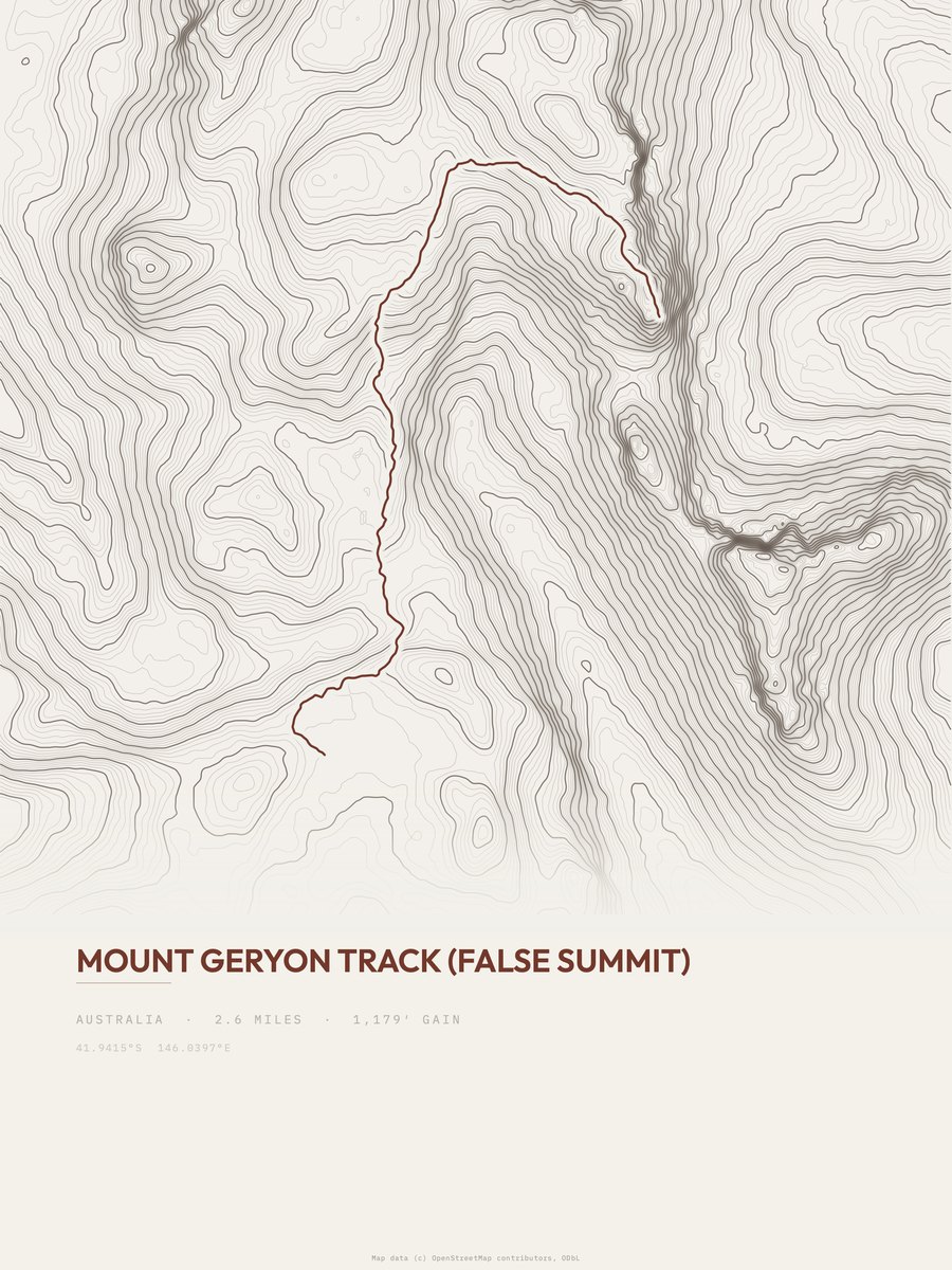 Mount Geryon Track Topographic print