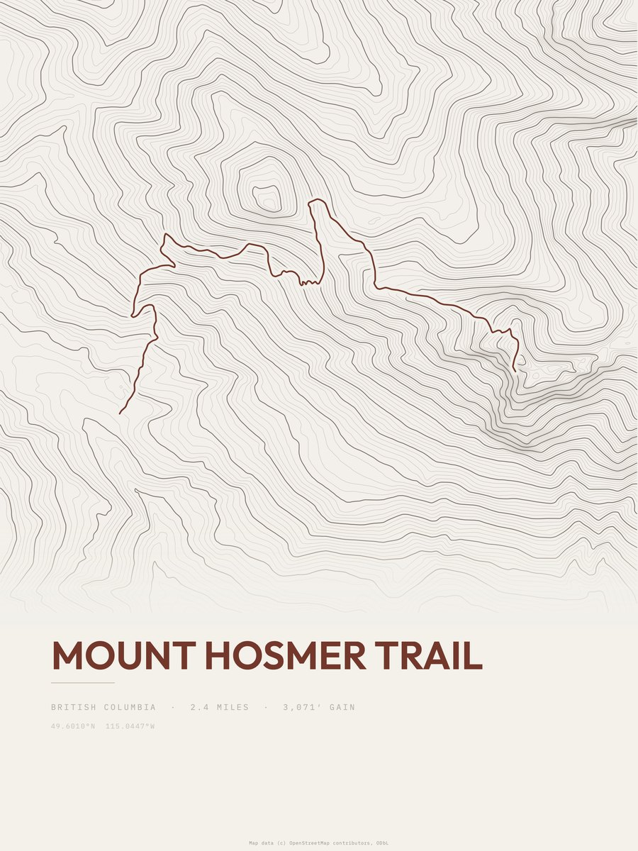 Mount Hosmer Trail Topographic print