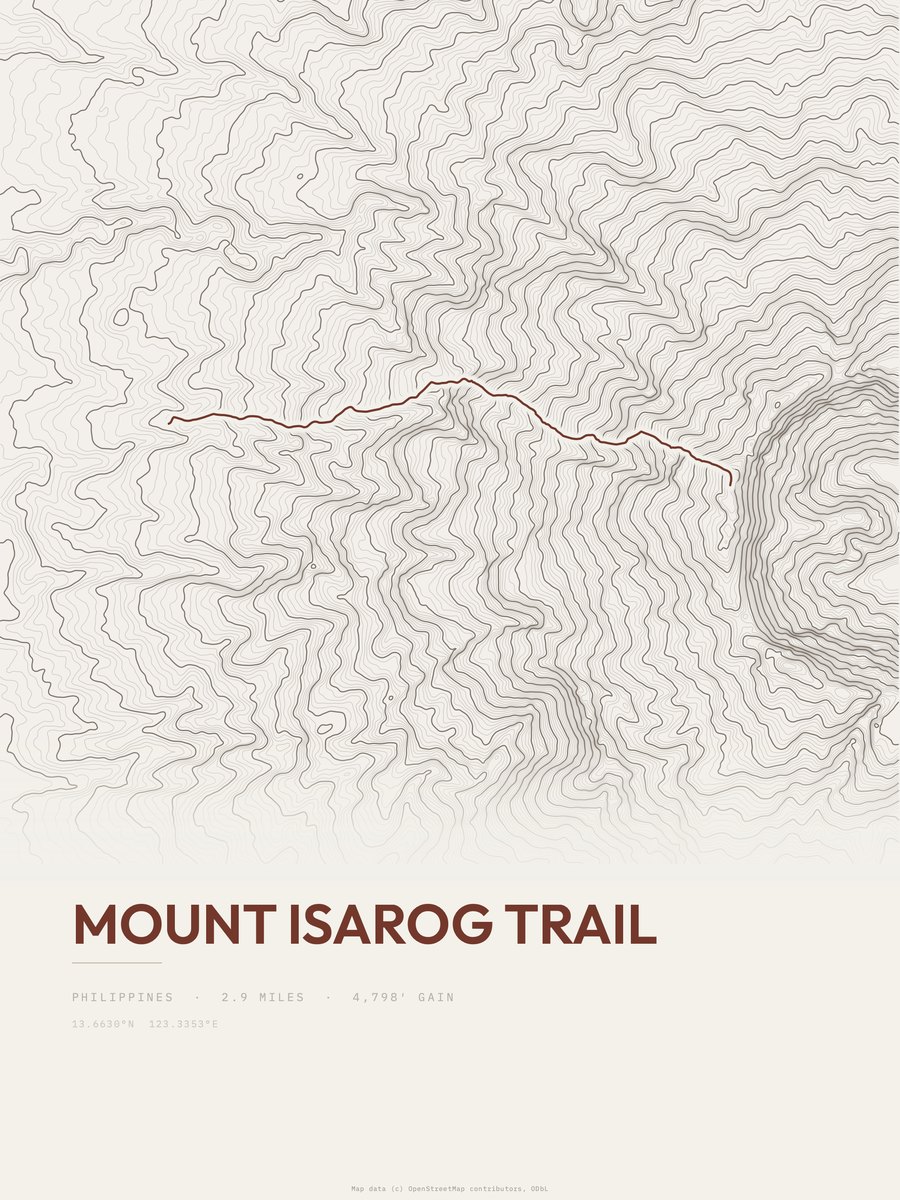 Mount Isarog Trail topographic trail print