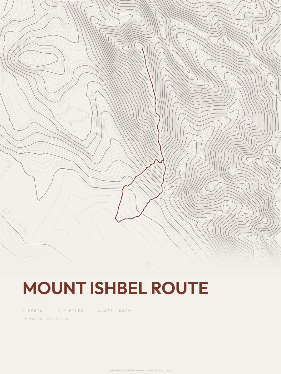 Mount Ishbel Route topographic trail print