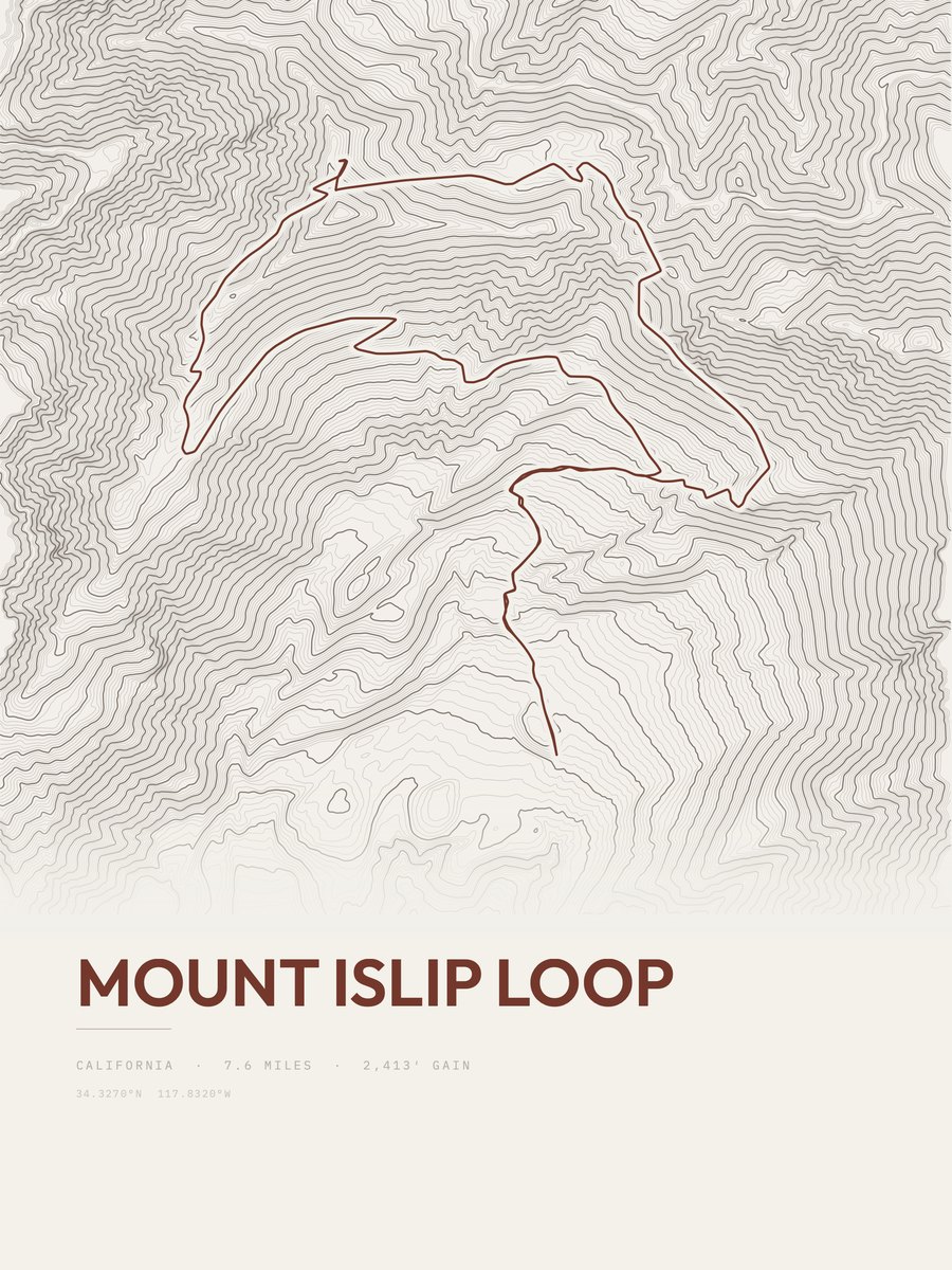 Mount Islip Loop topographic trail print