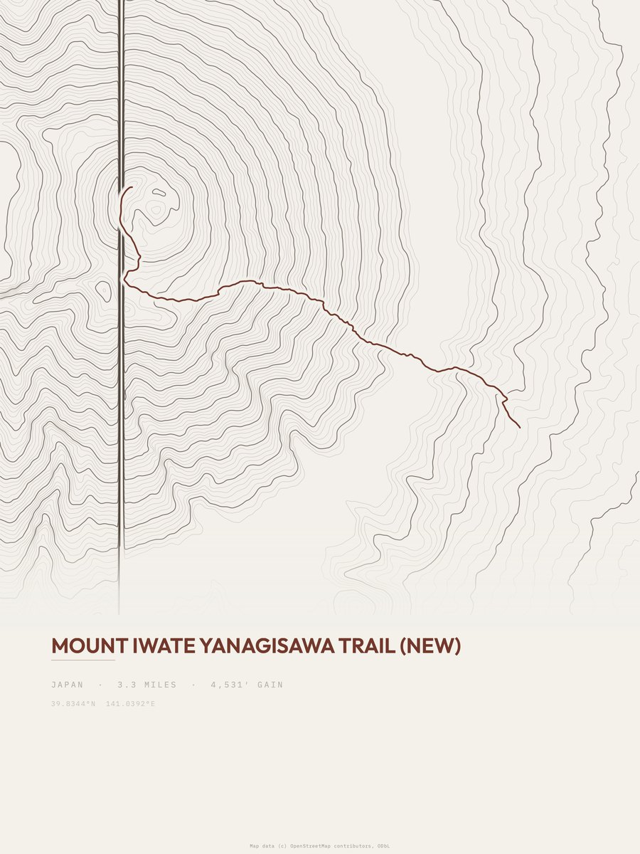 Mount Iwate Yanagisawa Trail topographic trail print