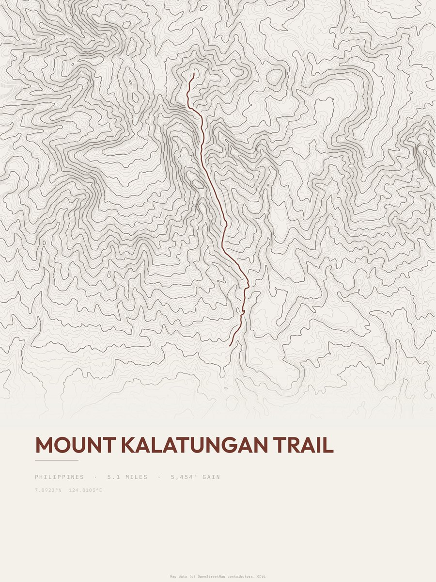 Mount Kalatungan Trail topographic trail print