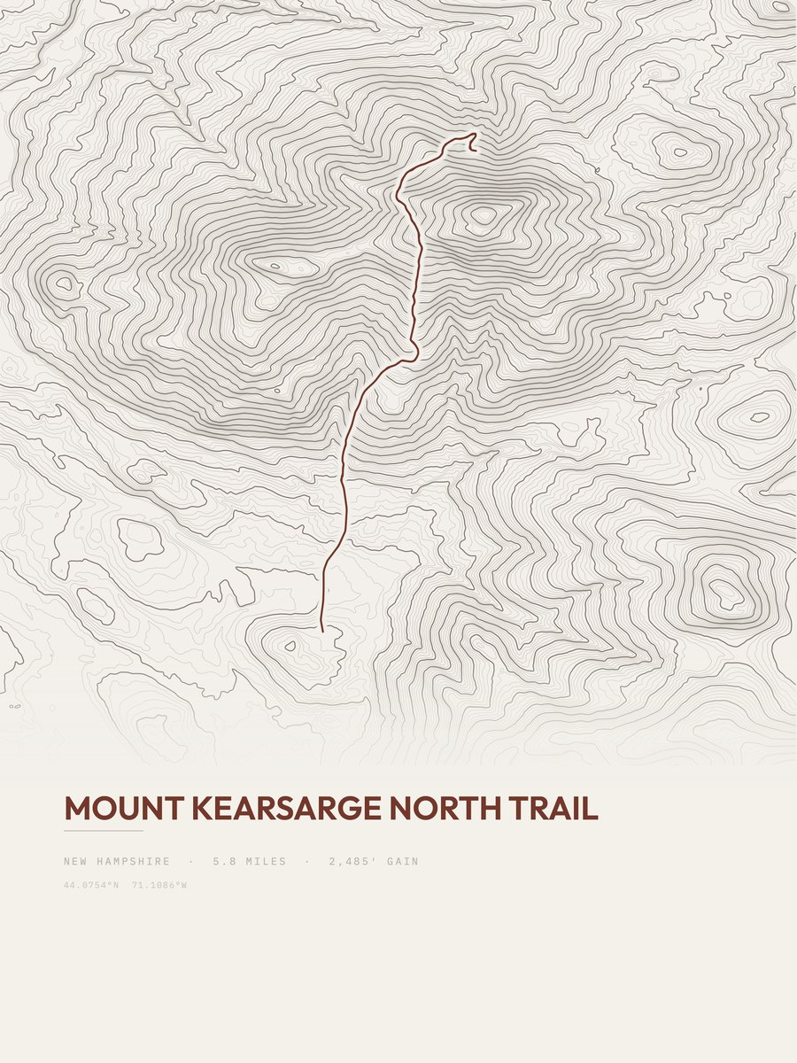 Mount Kearsarge North Trail topographic trail print