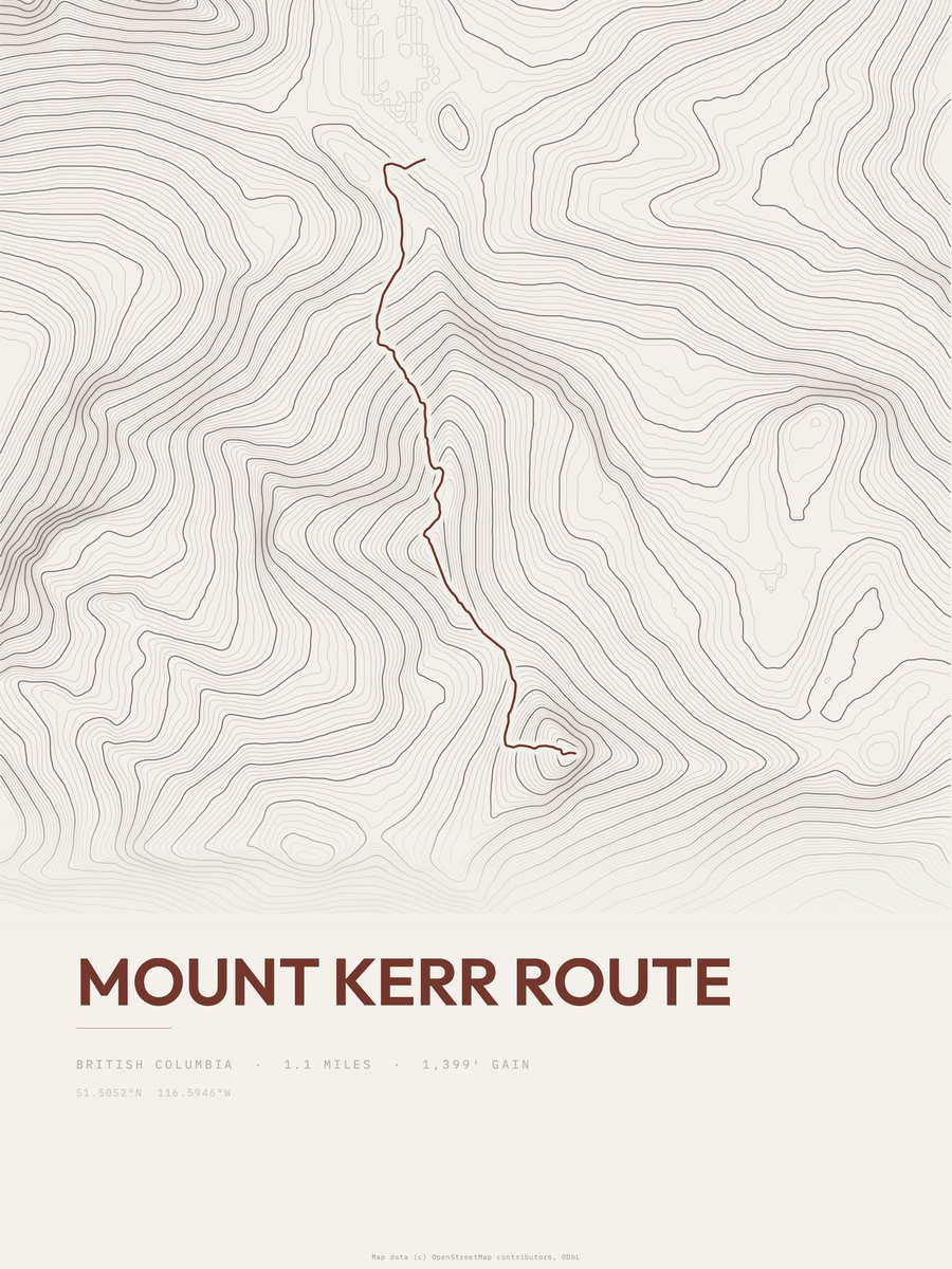 Mount Kerr Route topographic trail print