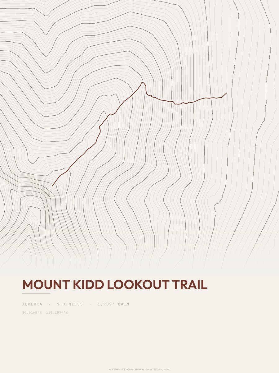 Mount Kidd Lookout Trail Topographic print