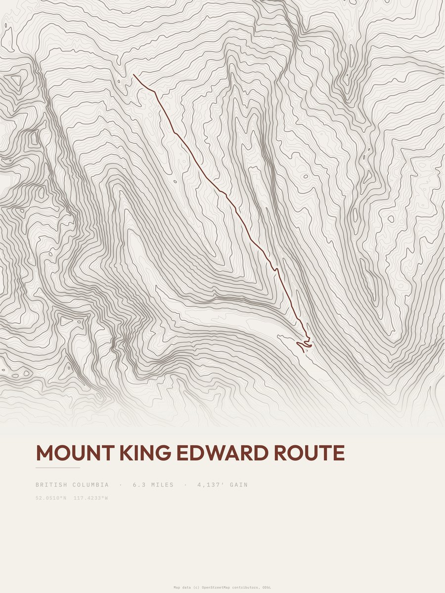 Mount King Edward Route Topographic print