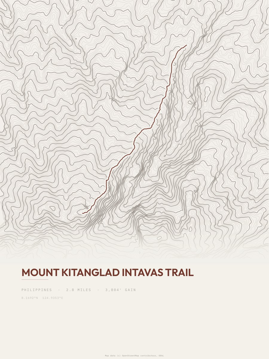 Mount Kitanglad Intavas Trail topographic trail print