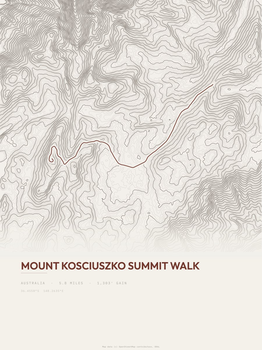 Mount Kosciuszko Summit Walk topographic trail print