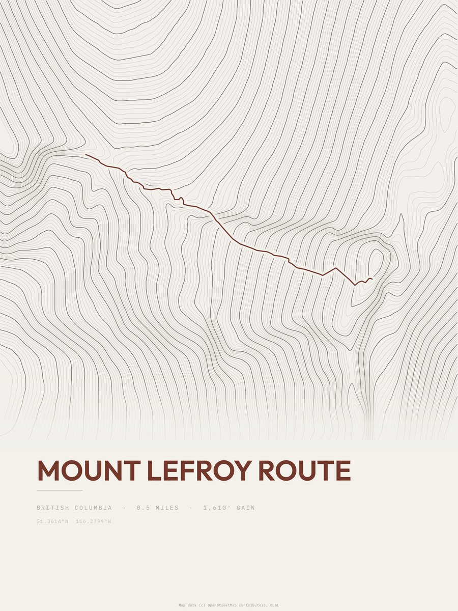 Mount Lefroy Route topographic trail print