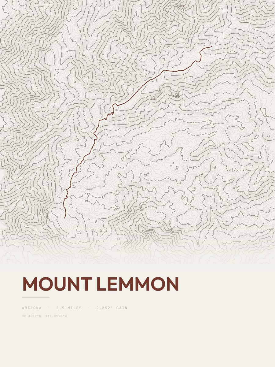 Mount Lemmon topographic trail print