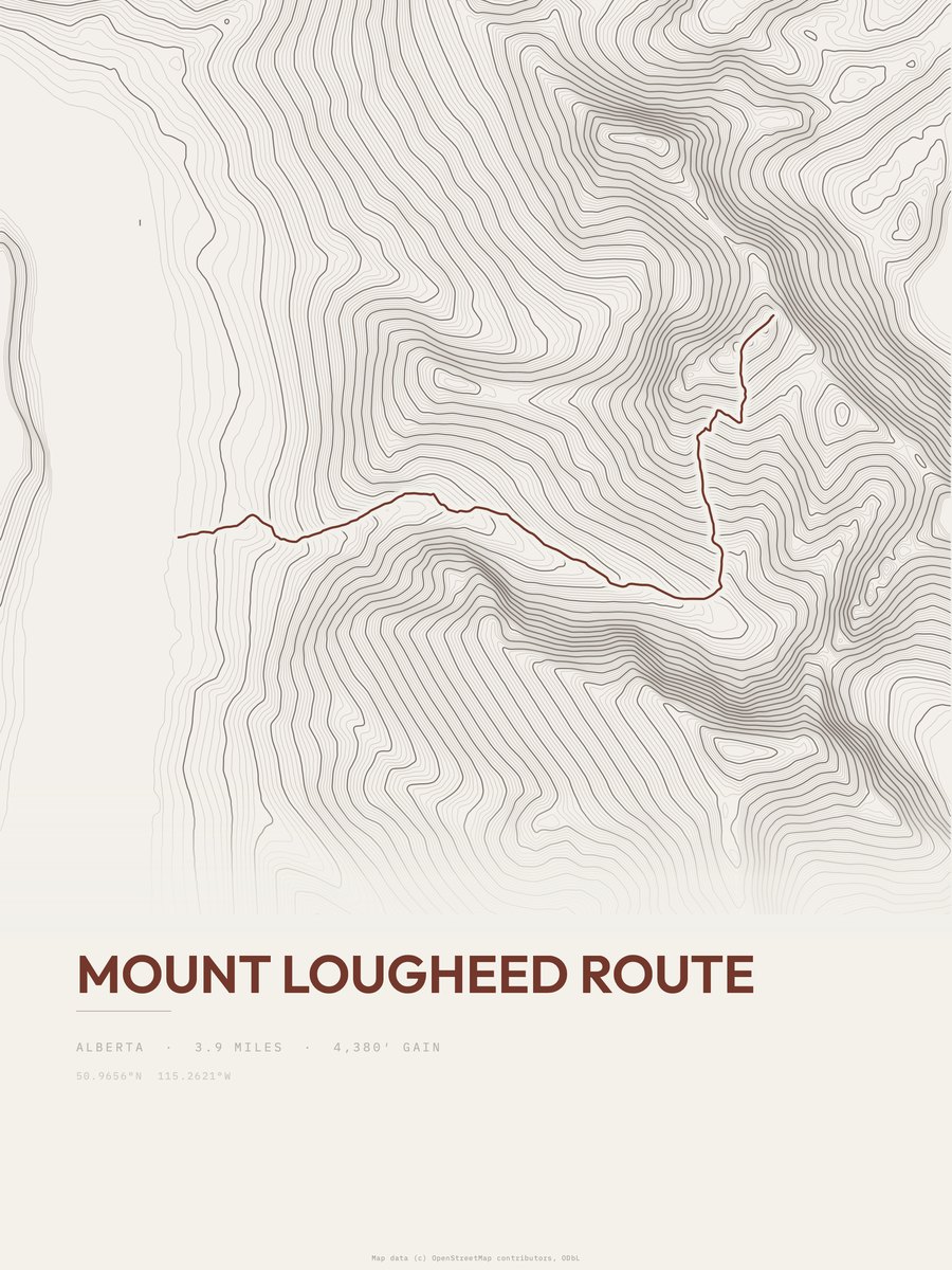 Mount Lougheed Route Topographic print
