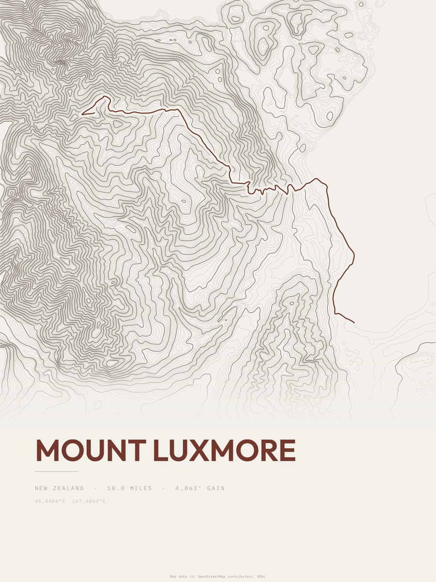 Mount Luxmore topographic trail print