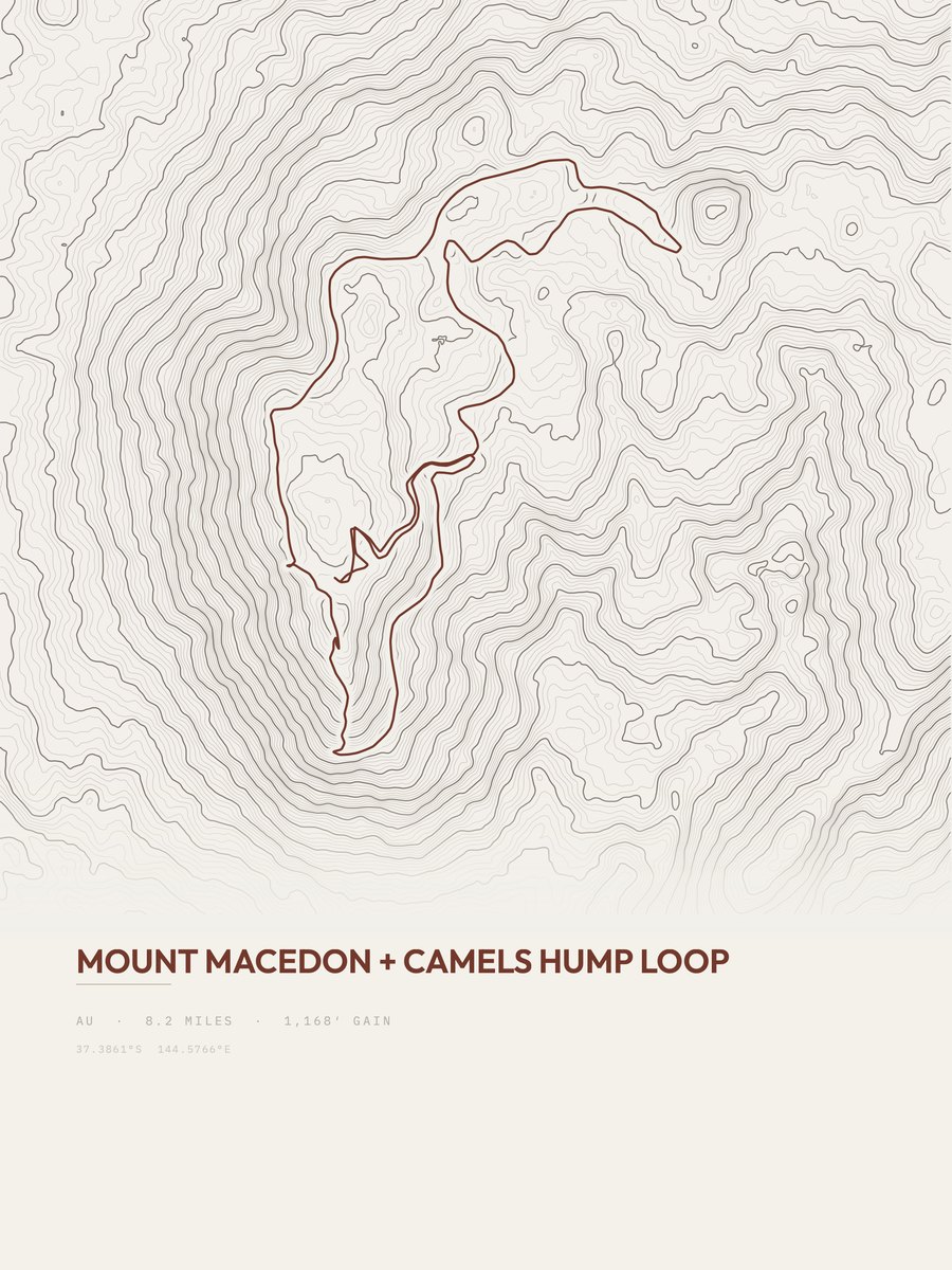 Mount Macedon + Camels Hump Loop topographic trail print