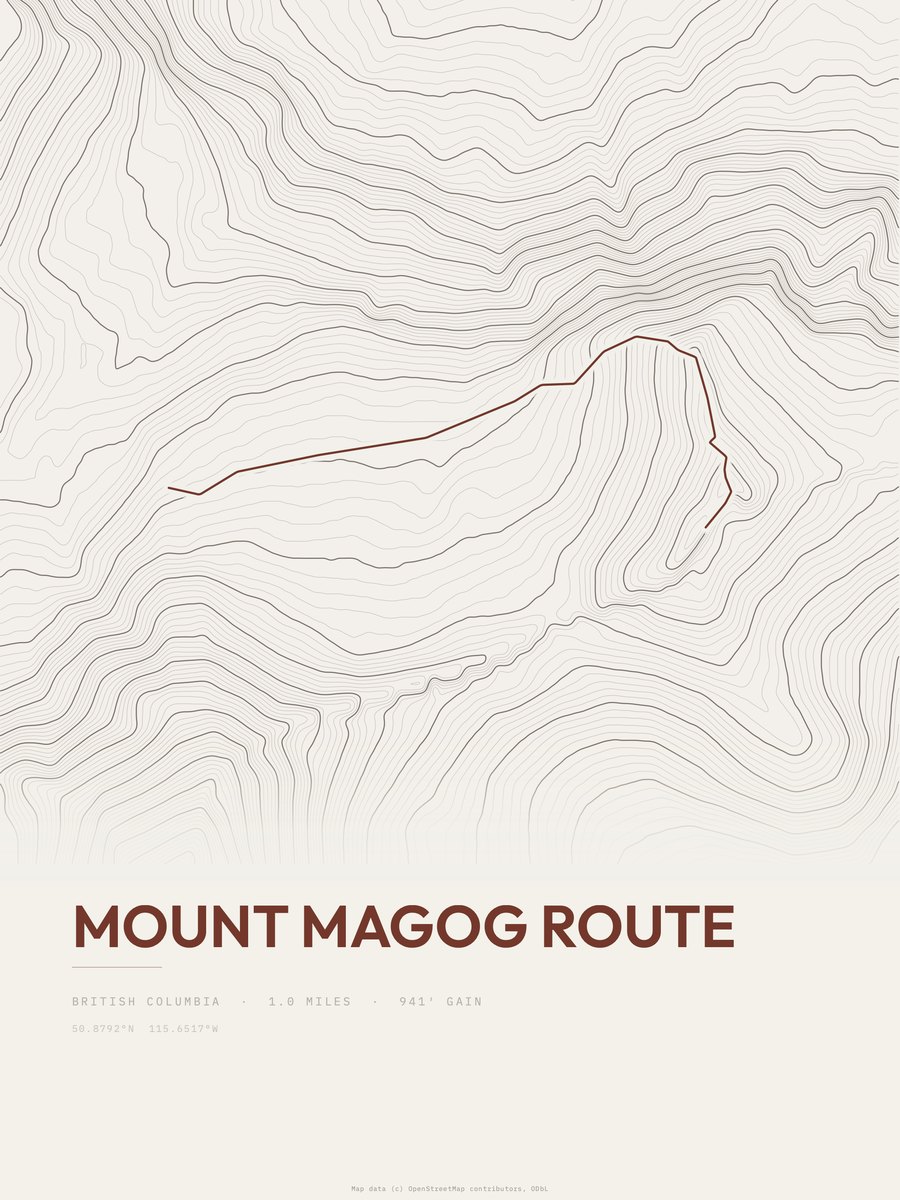 Mount Magog Route Topographic print