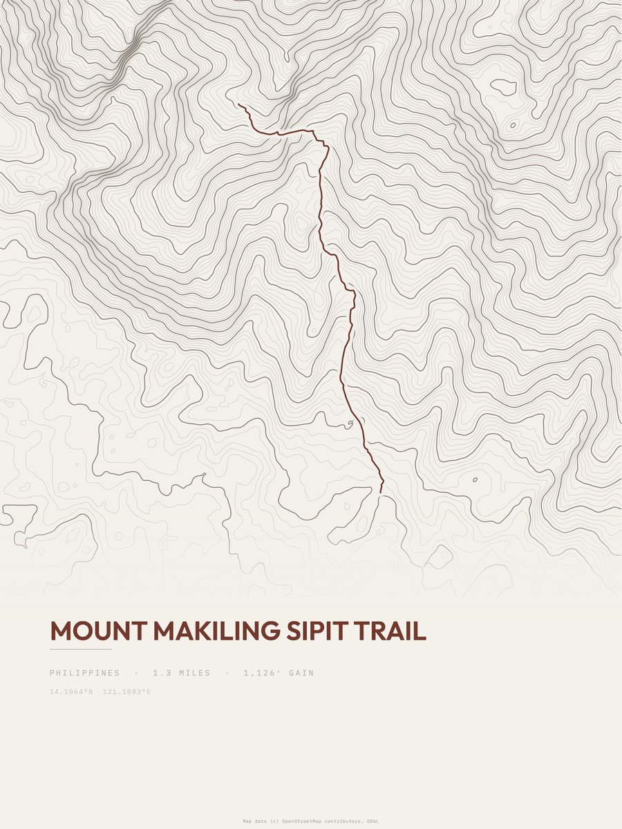 Mount Makiling Sipit Trail topographic trail print