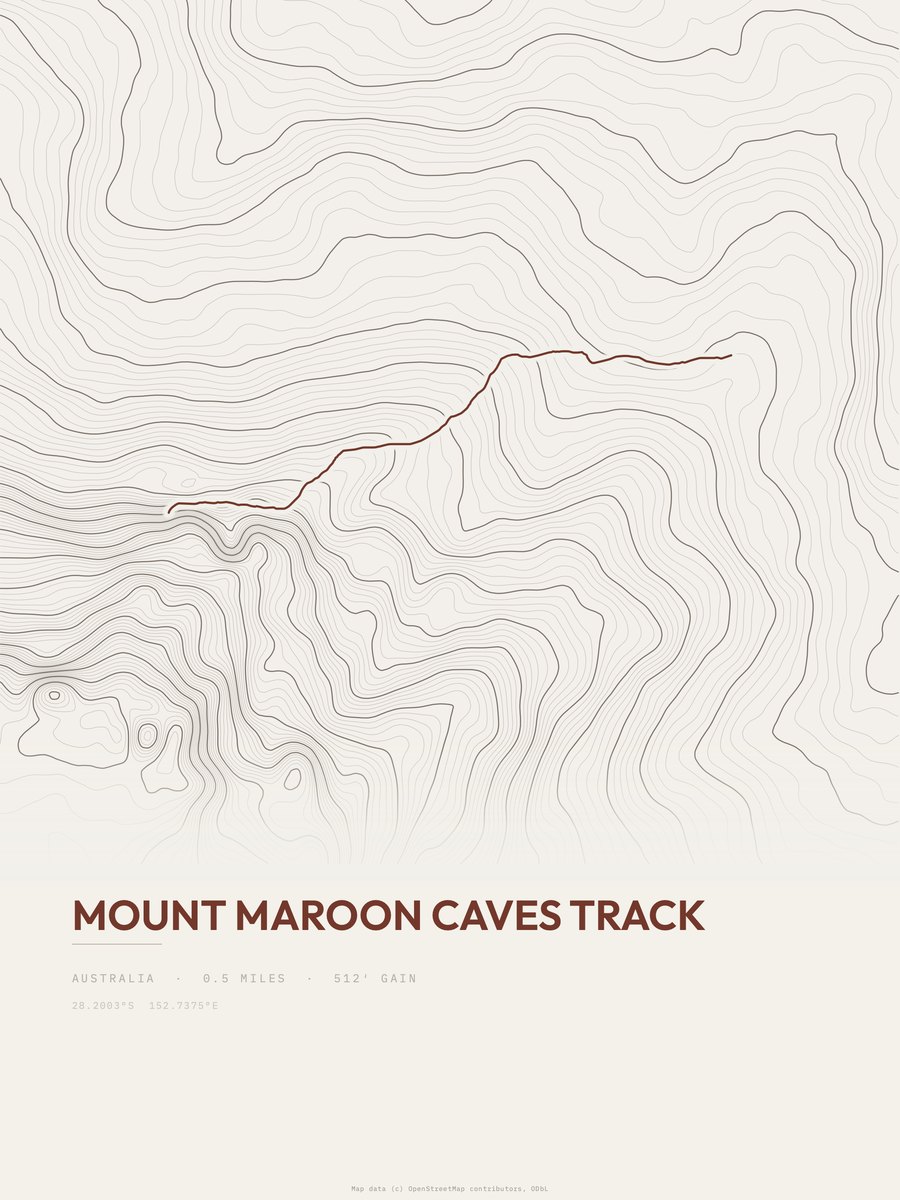 Mount Maroon Caves track topographic trail print