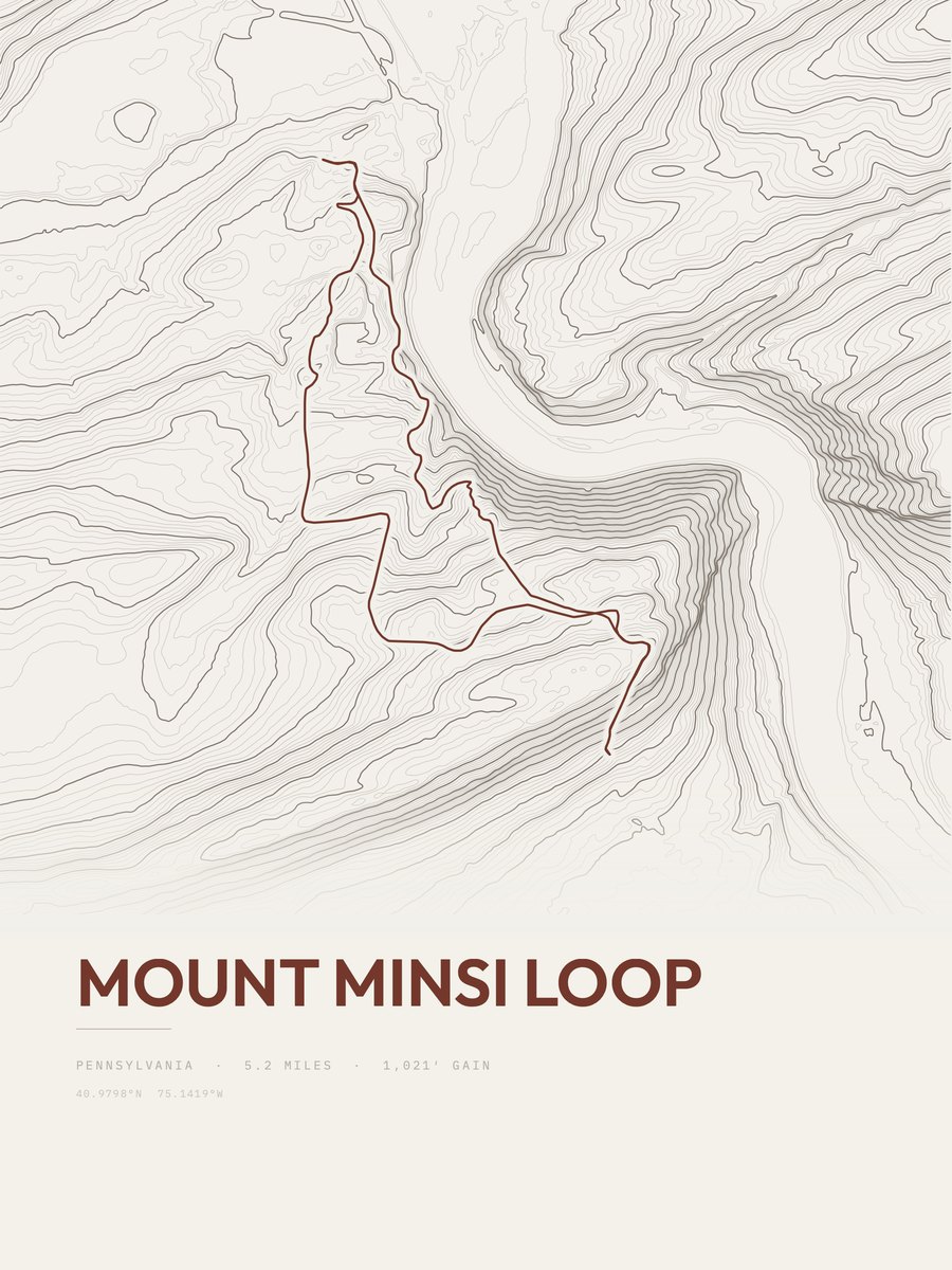 Mount Minsi Loop topographic trail print
