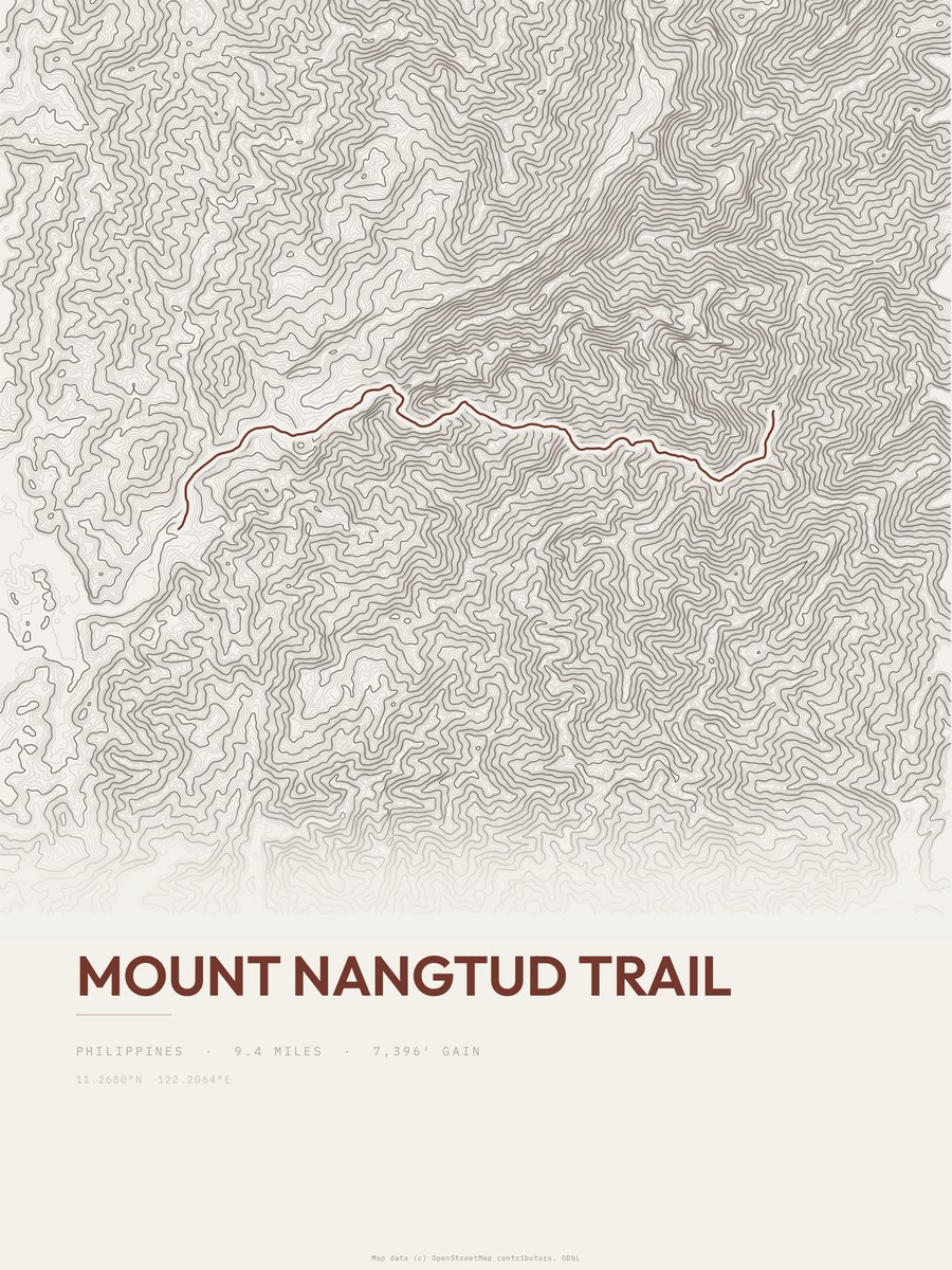 Mount Nangtud Trail topographic trail print