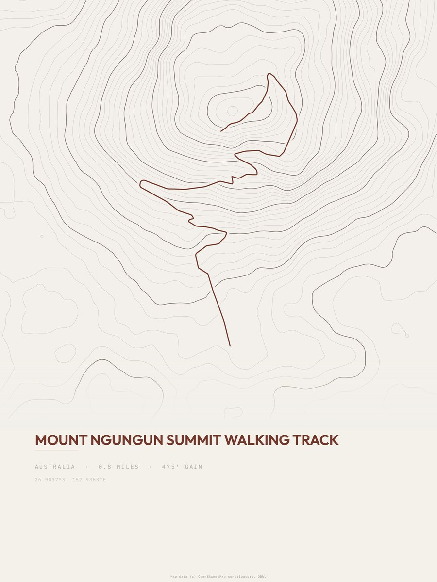 Mount Ngungun topographic trail print