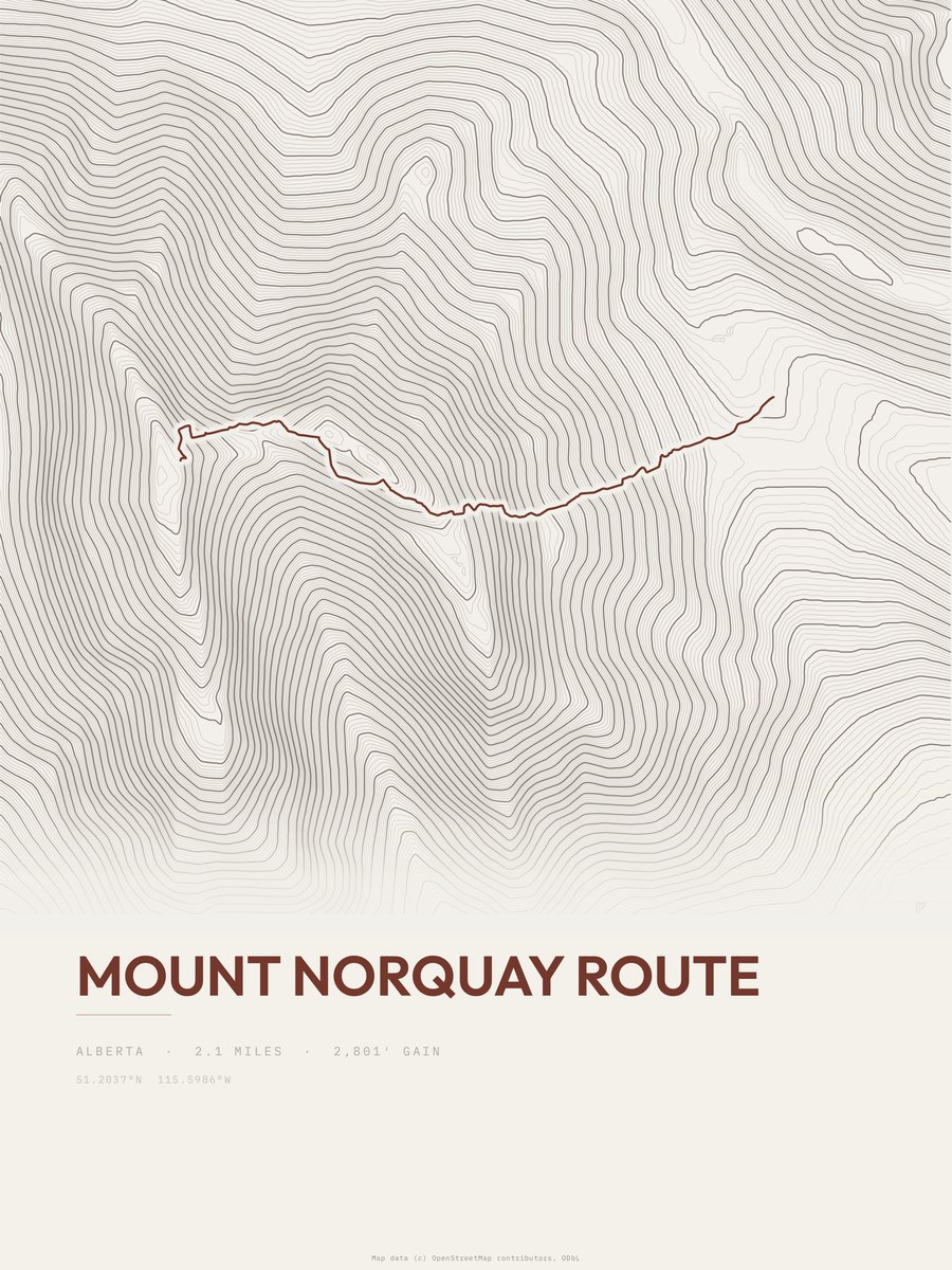 Mount Norquay Route Topographic print
